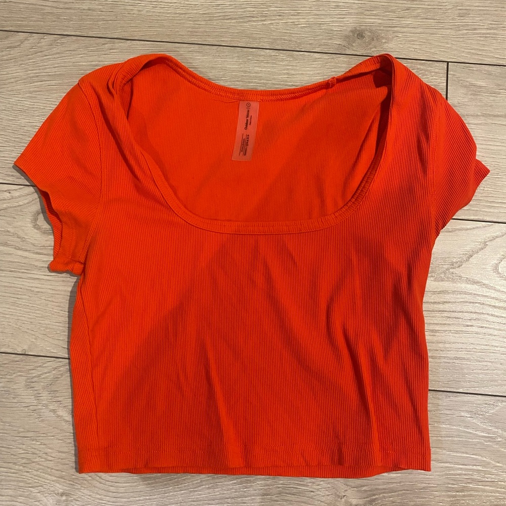 Outdoor Voices Orange Cap Sleeve Fitted Crop Top